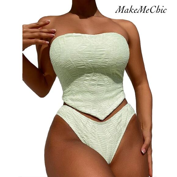 MakeMeChic Mint Green Bandeau Tankini High Cut Bikini Swimsuit NWOT Size S - Picture 1 of 11